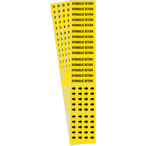 "Hydraulic Return" Pipe Markers, Self-Adhesive, 2-1/4" H x 2-3/4" W, Black on Yellow