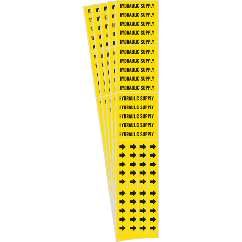 "Hydraulic Supply" Pipe Markers, Self-Adhesive, 2-1/4" H x 2-3/4" W, Black on Yellow