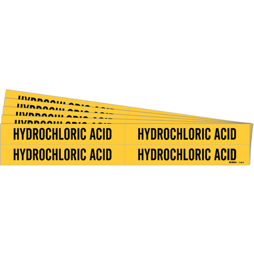 "Hydrochloric Acid" Pipe Markers, Self-Adhesive, 1-1/8" H x 7" W, Black on Yellow