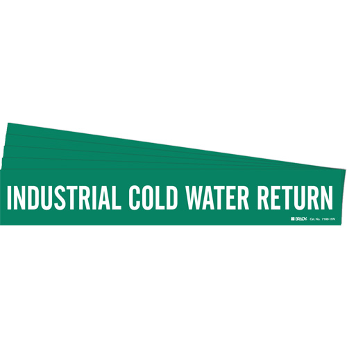 "Industrial Cold Water Return" Pipe Marker, Self-Adhesive, 4" H x 24" W, White on Green