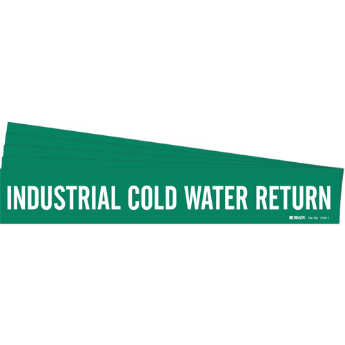 "Industrial Cold Water Return" Pipe Marker, Self-Adhesive, 2-1/4" H x 14" W, White on Green