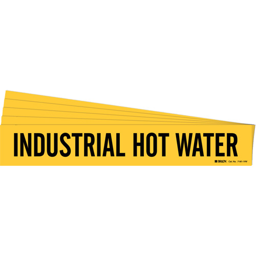 "Industrial Hot Water" Pipe Marker, Self-Adhesive, 4" H x 24" W, Black on Yellow