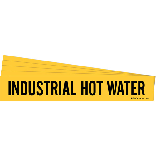 "Industrial Hot Water" Pipe Marker, Self-Adhesive, 2-1/4" H x 14" W, Black on Yellow