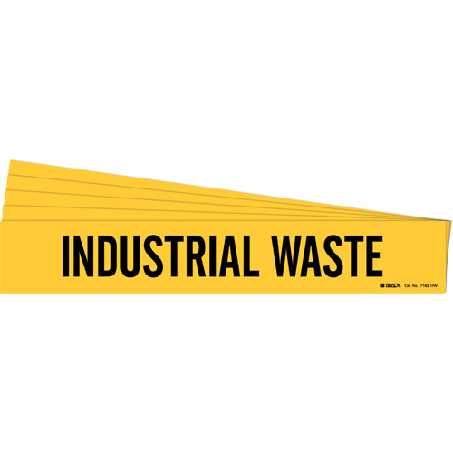 "Industrial Waste" Pipe Marker, Self-Adhesive, 4" H x 24" W, Black on Yellow