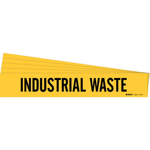 "Industrial Waste" Pipe Marker, Self-Adhesive, 2-1/4" H x 14" W, Black on Yellow