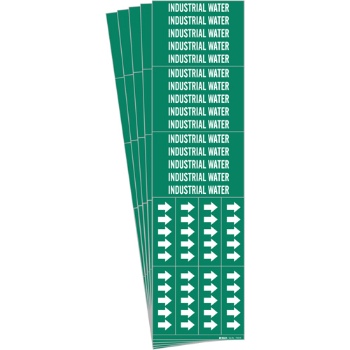 "Industrial Water" Pipe Markers, Self-Adhesive, 2-1/4" H x 2-3/4" W, White on Green