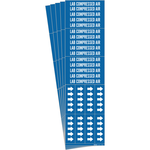 "Lab Compressed Air" Pipe Markers, Self-Adhesive, 2-1/4" H x 2-3/4" W, White on Blue