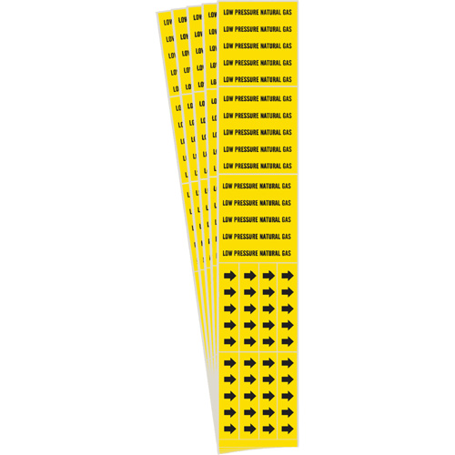 "Low Pressure Natural Gas" Pipe Markers, Self-Adhesive, 2-1/4" H x 2-3/4" W, Black on Yellow