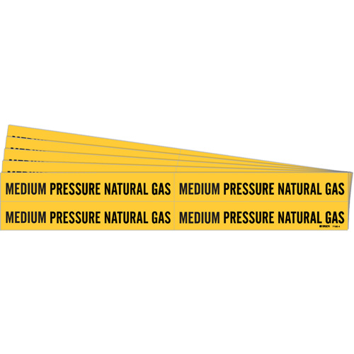 "Medium Pressure Natural Gas" Pipe Markers, Self-Adhesive, 1-1/8" H x 7" W, Black on Yellow
