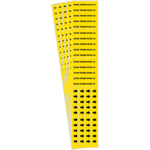 "Medical Pressure Natural Gas" Pipe Markers, Self-Adhesive, 2-1/4" H x 2-3/4" W, Black on Yellow