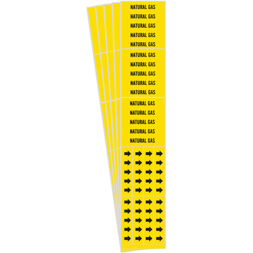 "Natural Gas" Pipe Markers, Self-Adhesive, 2-1/4" H x 2-3/4" W, Black on Yellow