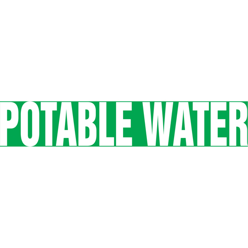 "Potable Water" Pipe Markers, Self-Adhesive, 2-1/2" H x 12" W, White on Green