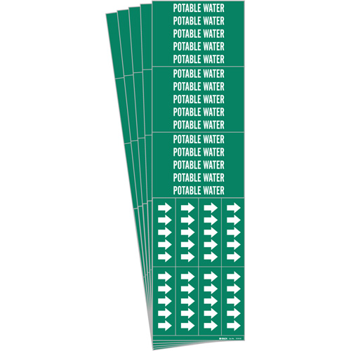 "Potable Water" Pipe Markers, Self-Adhesive, 2-1/4" H x 2-3/4" W, White on Green