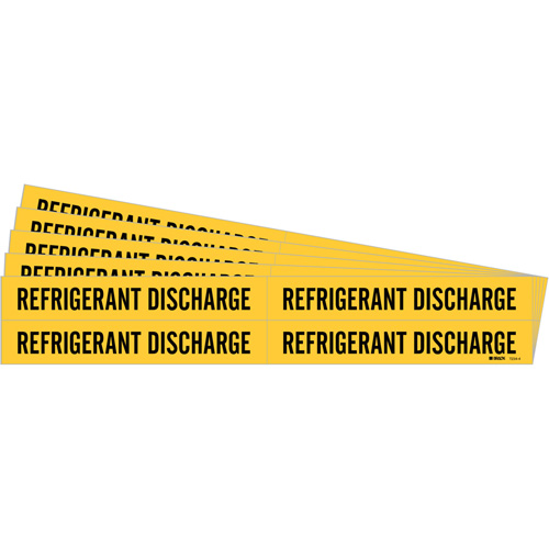 "Refrigerant Discharge" Pipe Markers, Self-Adhesive, 1-1/8" H x 7" W, Black on Yellow