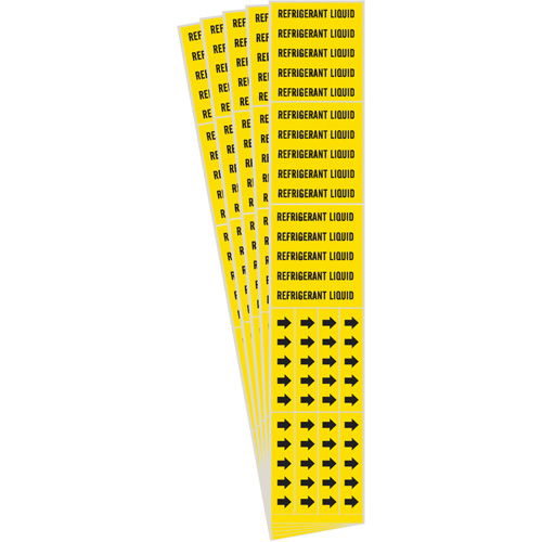 "Refrigerant Liquid" Pipe Markers, Self-Adhesive, 2-1/4" H x 2-3/4" W, Black on Yellow