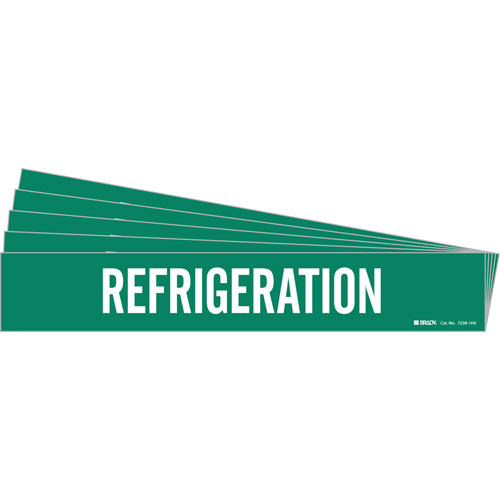"Refrigeration" Pipe Marker, Self-Adhesive, 4" H x 24" W, White on Green