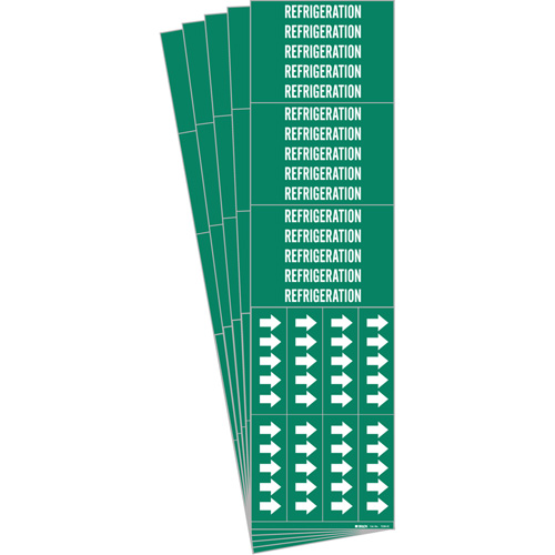 "Refrigeration" Pipe Markers, Self-Adhesive, 2-1/4" H x 2-3/4" W, White on Green