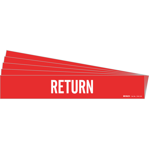 "Return" Pipe Marker, Self-Adhesive, 4" H x 24" W, White on Red
