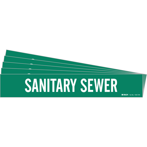 "Sanitary Sewer" Pipe Marker, Self-Adhesive, 4" H x 24" W, White on Green