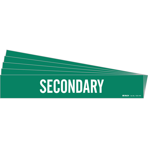 "Secondary" Pipe Markers, Self-Adhesive, 4" H x 24" W, White on Green