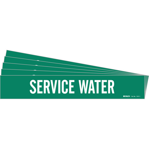"Service Water" Pipe Marker, Self-Adhesive, 2-1/4" H x 14" W, White on Green