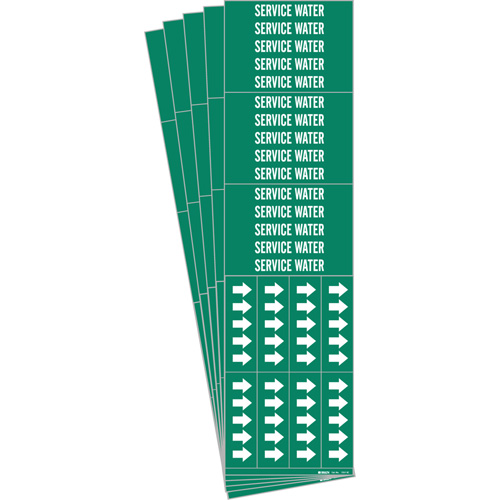 "Service Water" Pipe Marker, Self-Adhesive, 2-1/4" H x 2-3/4" W, White on Green