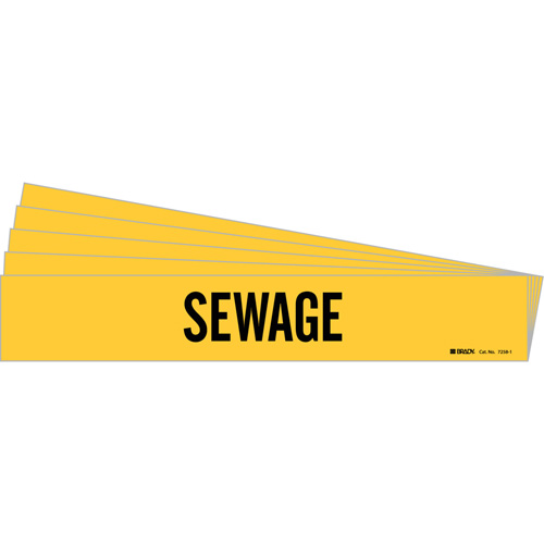 "Sewage" Pipe Marker, Self-Adhesive, 2-1/4" H x 14" W, Black on Yellow