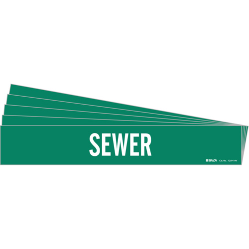 "Sewer" Pipe Marker, Self-Adhesive, 4" H x 24" W, White on Green