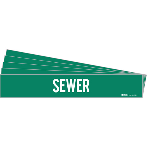 "Sewer" Pipe Marker, Self-Adhesive, 2-1/4" H x 14" W, White on Green