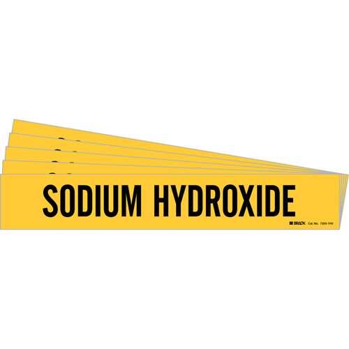 "Sodium Hydroxide" Pipe Marker, Self-Adhesive, 4" H x 24" W, Black on Yellow