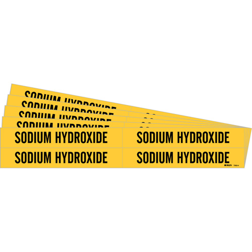 "Sodium Hydroxide" Pipe Markers, Self-Adhesive, 1-1/8" H x 7" W, Black on Yellow