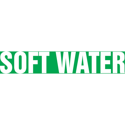 "Soft Water" Pipe Markers, Self-Adhesive, 2-1/2" H x 12" W, White on Green