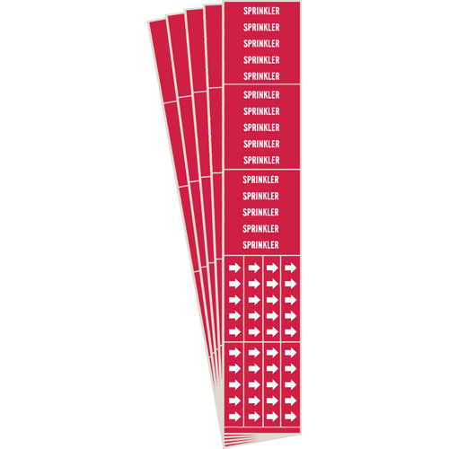 "Sprinkler" Pipe Markers, Self-Adhesive, 2-1/4" H x 2-3/4" W, White on Red