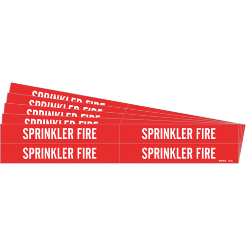"Sprinkler Fire" Pipe Markers, Self-Adhesive, 1-1/8" H x 7" W, White on Red