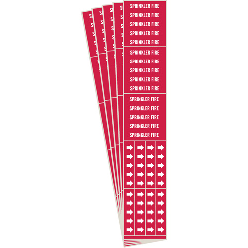 "Sprinkler Fire" Pipe Markers, Self-Adhesive, 2-1/4" H x 2-3/4" W, White on Red