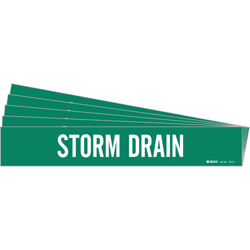 "Storm Drain" Pipe Marker, Self-Adhesive, 2-1/4" H x 14" W, White on Green