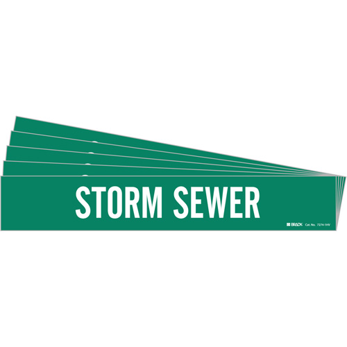 "Storm Sewer" Pipe Marker, Self-Adhesive, 4" H x 24" W, White on Green
