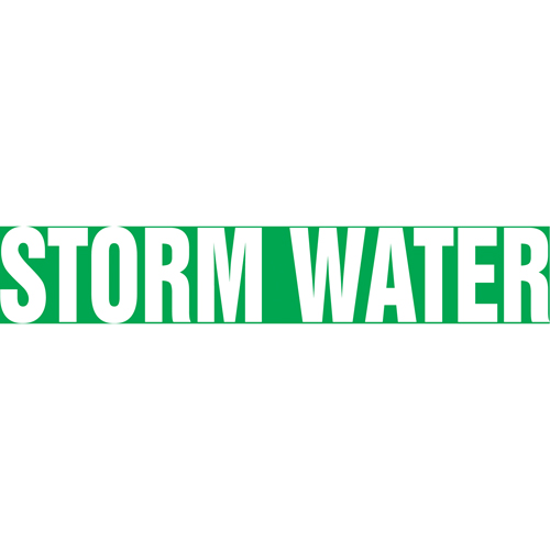 "Storm Water" Pipe Markers, Self-Adhesive, 2-1/2" H x 12" W, White on Green
