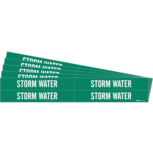 "Storm Water" Pipe Markers, Self-Adhesive, 1-1/8" H x 7" W, White on Green