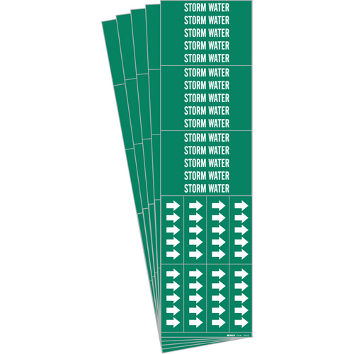 "Storm Water" Pipe Marker, Self-Adhesive, 2-1/4" H x 2-3/4" W, White on Green