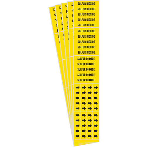 "Sulfur Dioxide" Pipe Markers, Self-Adhesive, 2-1/4" H x 2-3/4" W, Black on Yellow