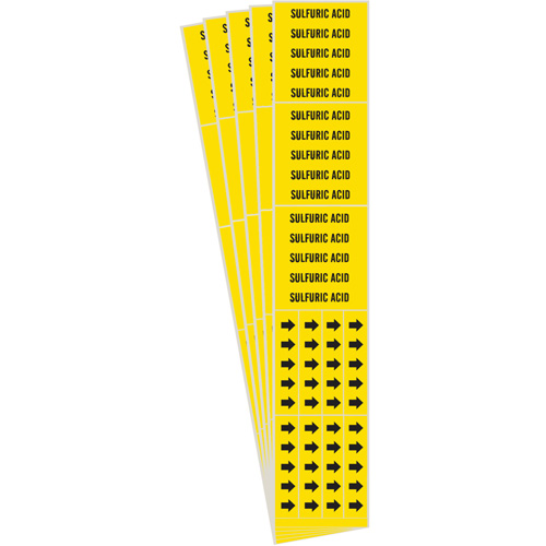 "Sulfuric Acid" Pipe Markers, Self-Adhesive, 3-1/4" H x 3-3/4" W, Black on Yellow
