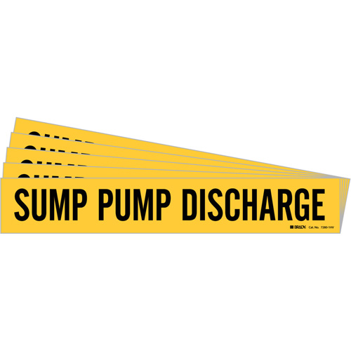 "Sump Pump Discharge" Pipe Marker, Self-Adhesive, 4" H x 20" W, Black on Yellow