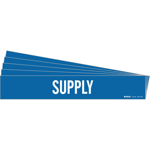 "Supply" Pipe Marker, Self-Adhesive, 4" H x 24" W, White on Blue