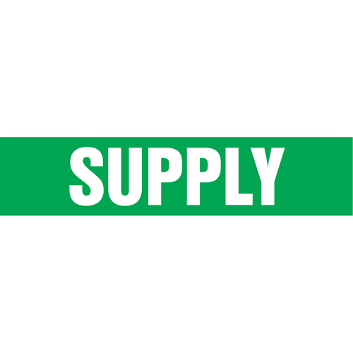 "Supply" Pipe Markers, Self-Adhesive, 4" H x 24" W, White on Green