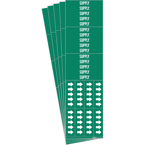 "Supply" Pipe Markers, Self-Adhesive, 2-1/4" H x 2-3/4" W, White on Green