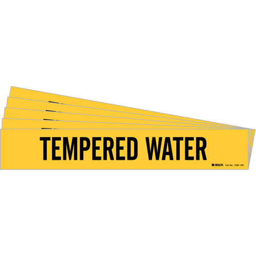 "Tempered Water" Pipe Marker, Self-Adhesive, 4" H x 20" W, Black on Yellow