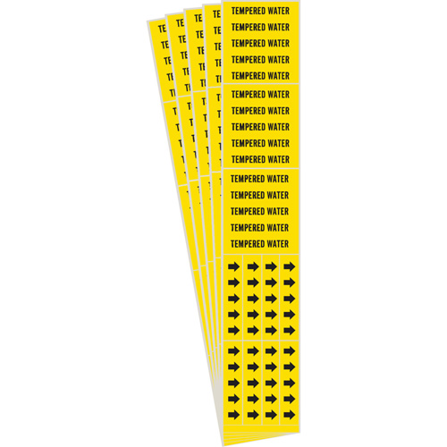 "Tempered Water" Pipe Markers, Self-Adhesive, 2-1/4" H x 2-3/4" W, Black on Yellow