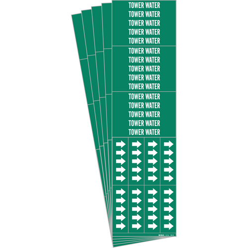 "Tower Water" Pipe Markers, Self-Adhesive, 2-1/4" H x 2-3/4" W, White on Green
