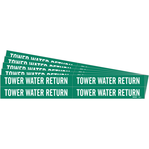 "Tower Water Return" Pipe Markers, Self-Adhesive, 1-1/8" H x 7" W, White on Green